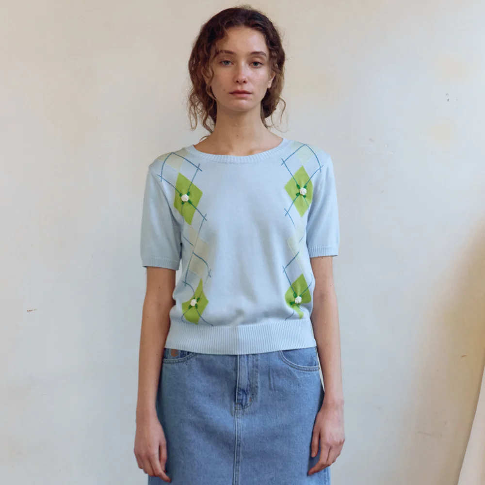 Betty Argyle Modal Knit (Sky blue)