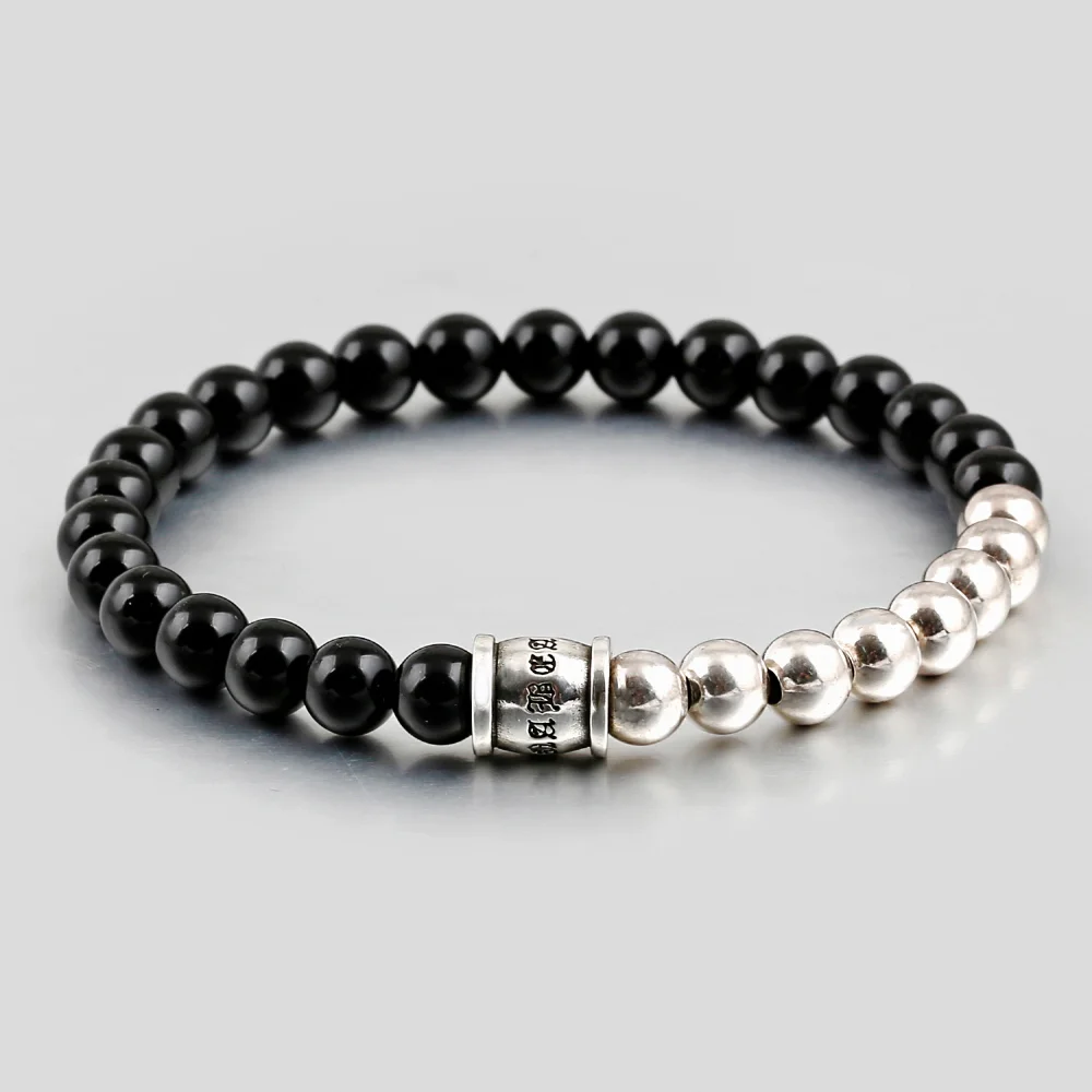 Onyx 天然寶石 金屬裝飾 手鏈 6mm C22SVB-1012