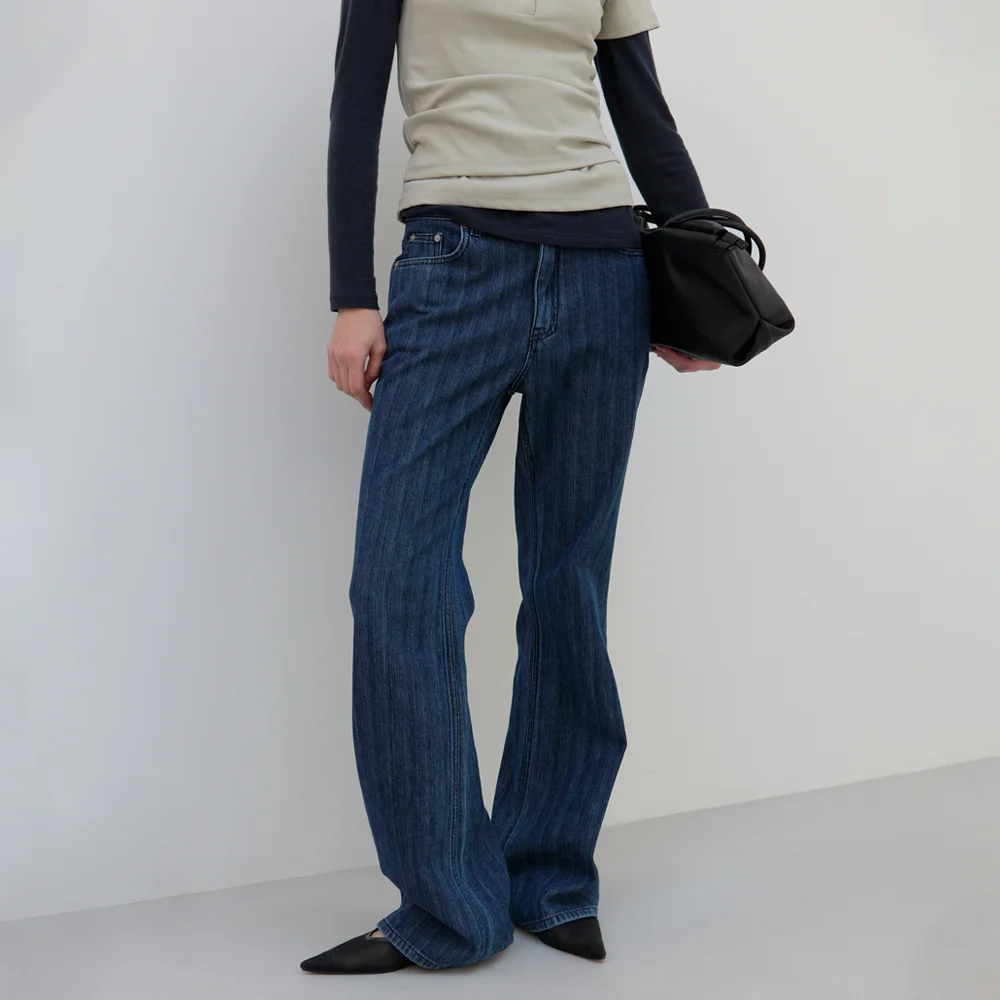 Stripe Flared Denim Pants (deep blue)
