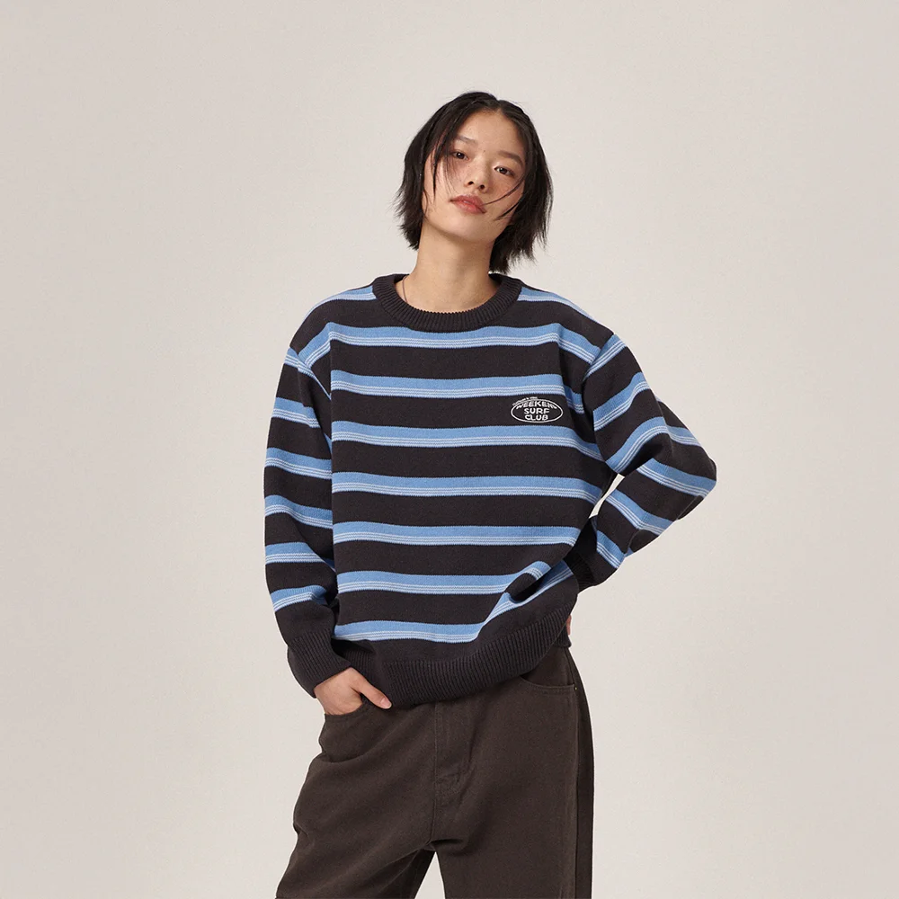 Aav Stripe Vintage Cotton Round Knit Navy