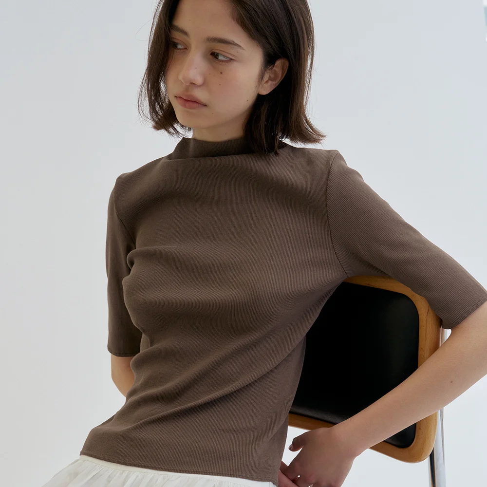 HALF NECK COTTON T-SHIRTS_BROWN_OD2C2MTS40BRW