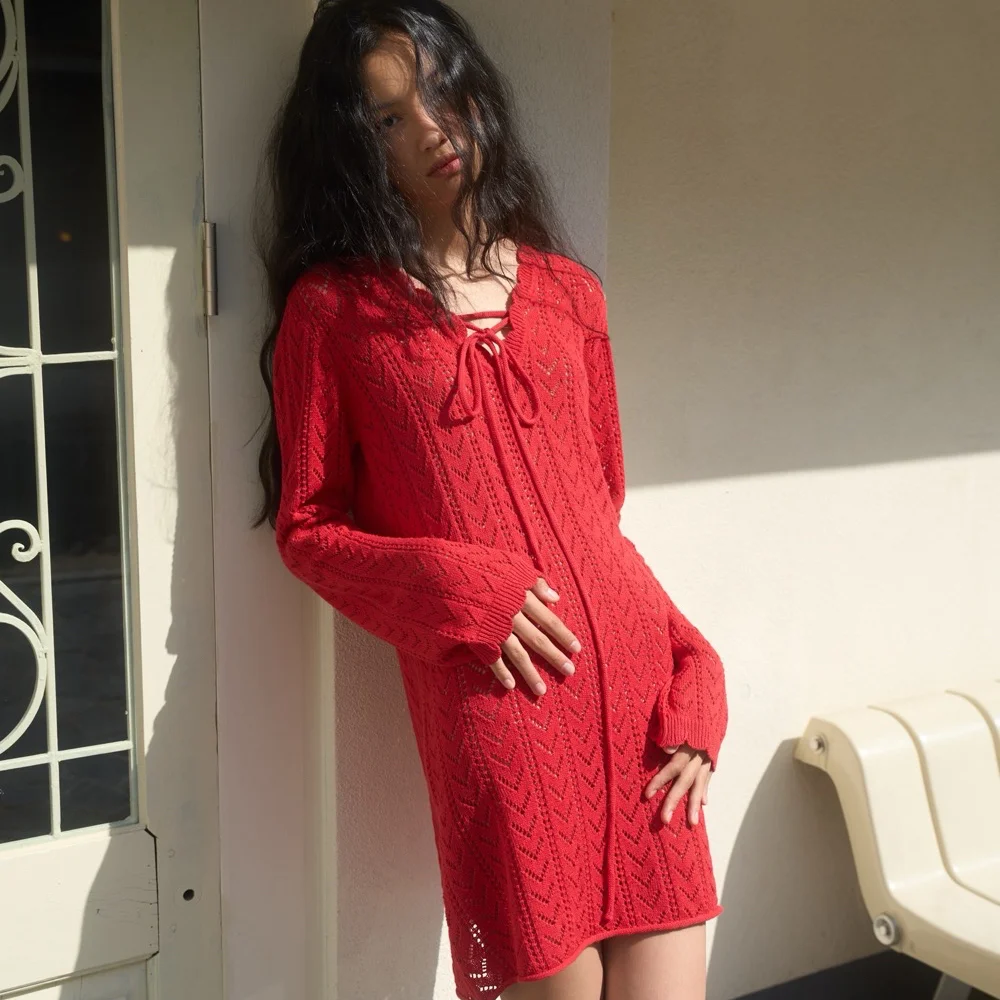 Friendly Weave Midi Dress / Red