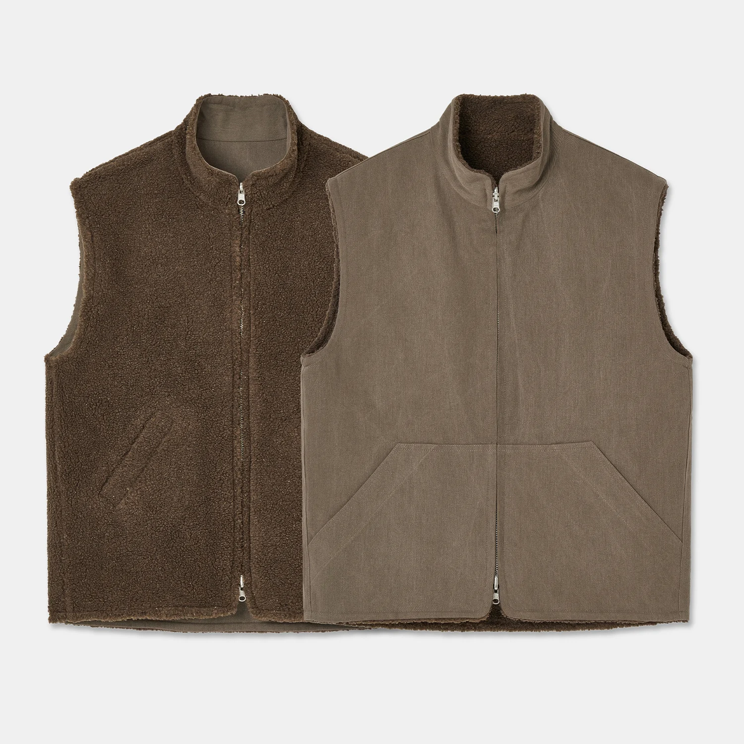 COTTON/FLEECE REVERSIBLE VEST BROWN