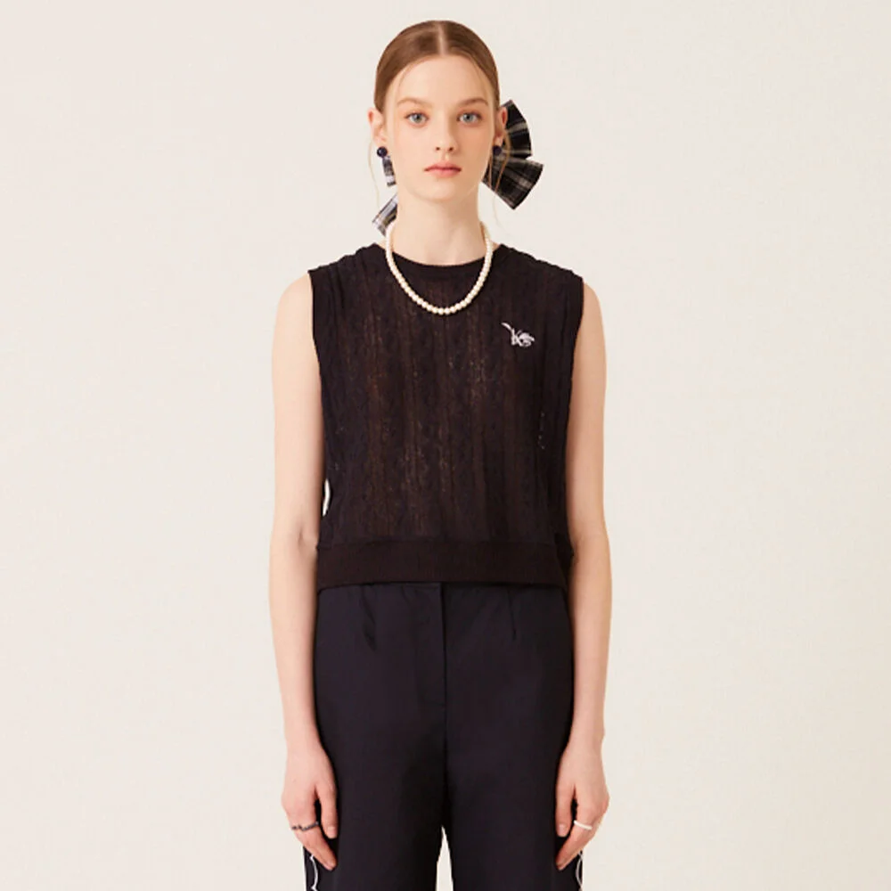 K LOGO LINEN KNIT VEST (NAVY)