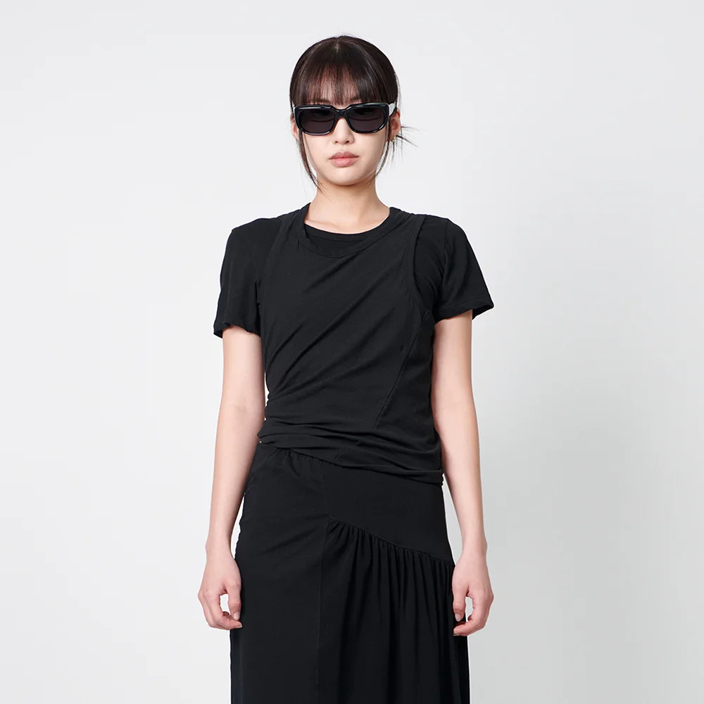 WOMENS TWIST HALF T-SHIRTS BLACK