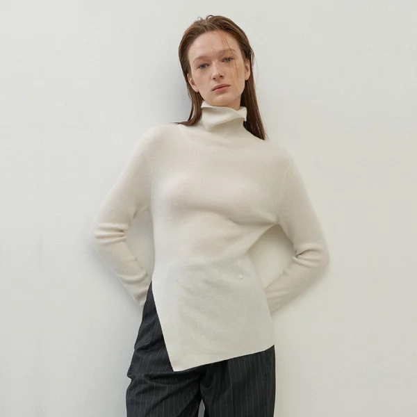 ESSENTIAL CASHMERE UNBAL HIGH NECK KNIT(T-6980)