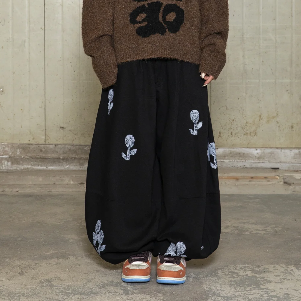 GP171 Hagu 花卉 寬版 氣球 褲子 (BLACK)