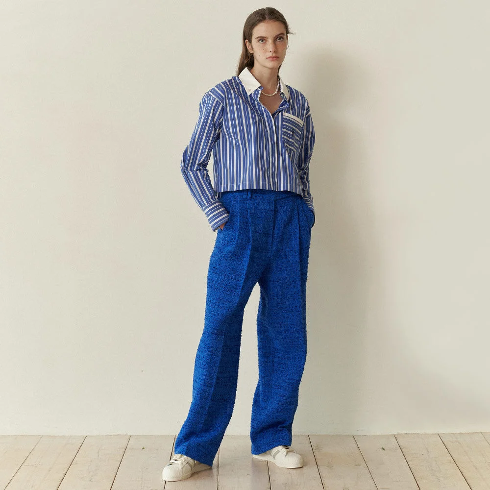 Letteer tweed pants Blue