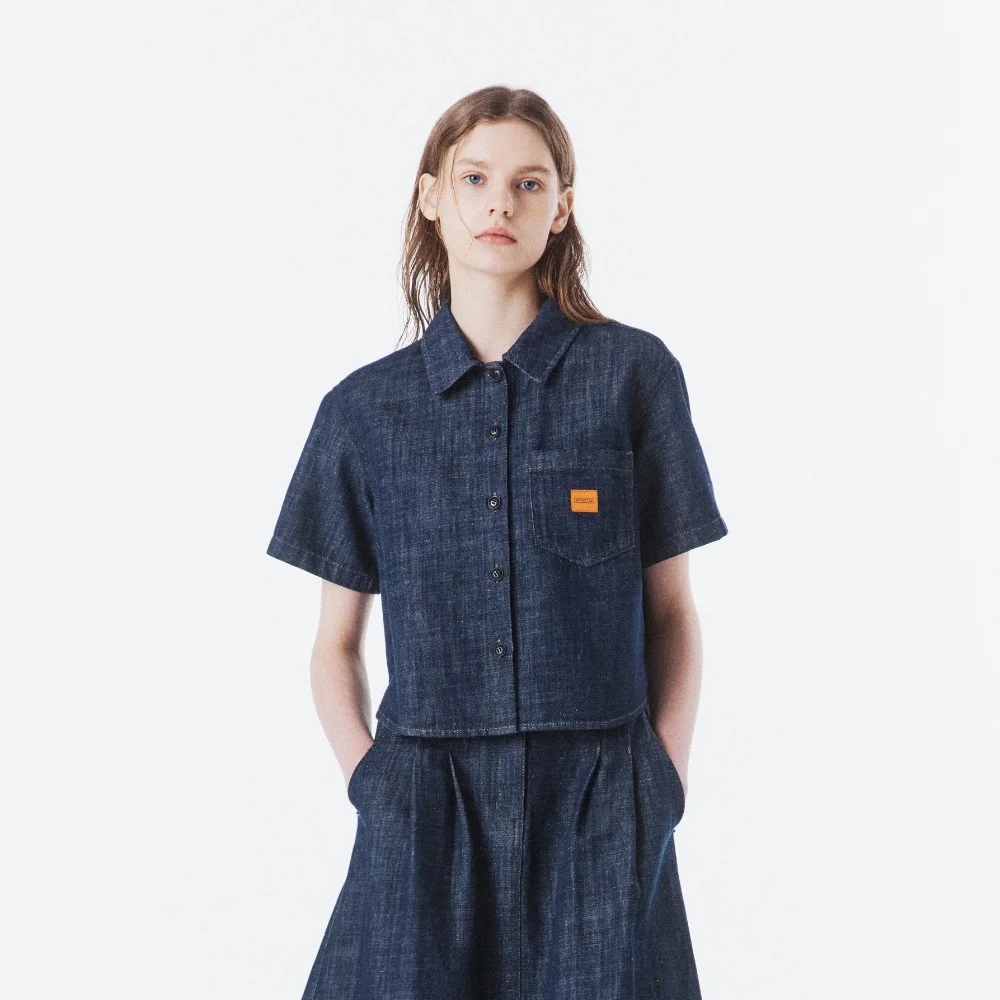 W CROP DENIM HALF SLEEVE SHIRT - INDIGO (P262WSH483)