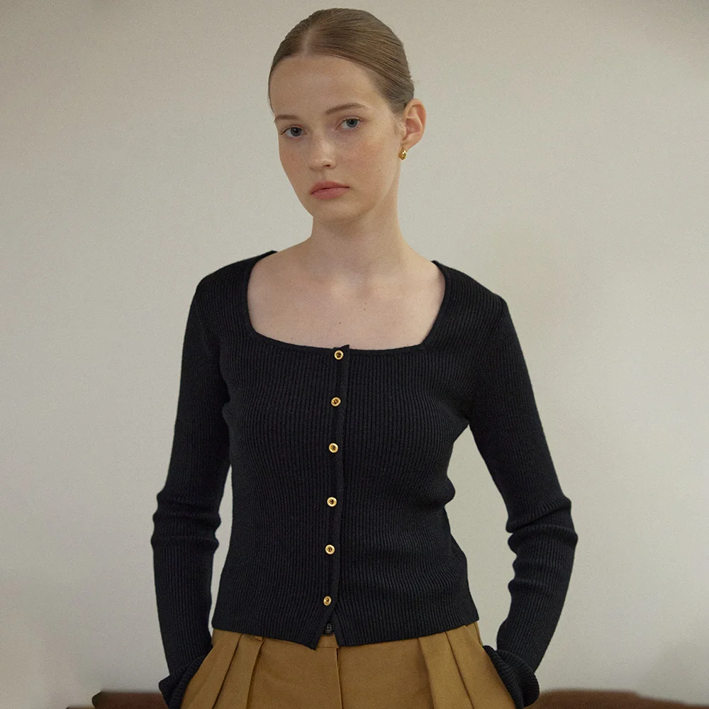 Squared Button Knit To_Ivory, Beige, Black