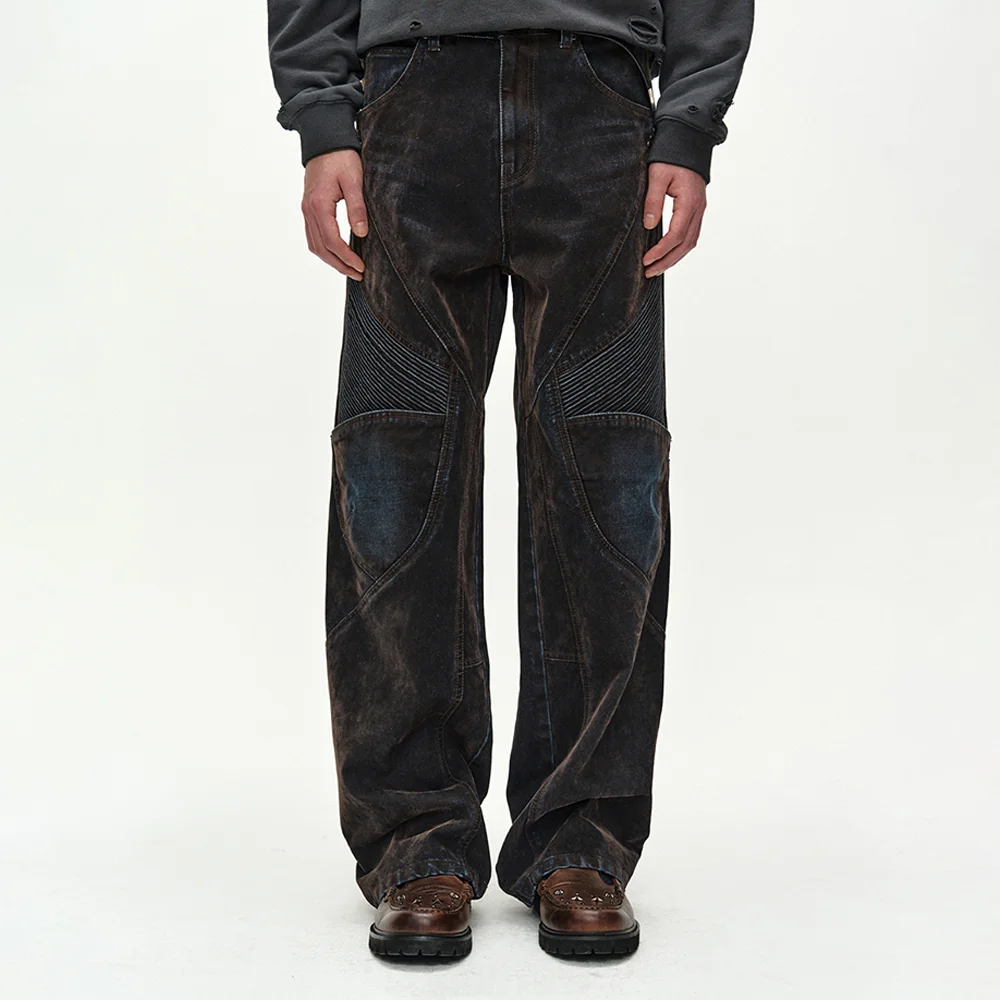 UNISEX RODEO BIKER WIDE-LEG JEANS (BROWN/BLUE)