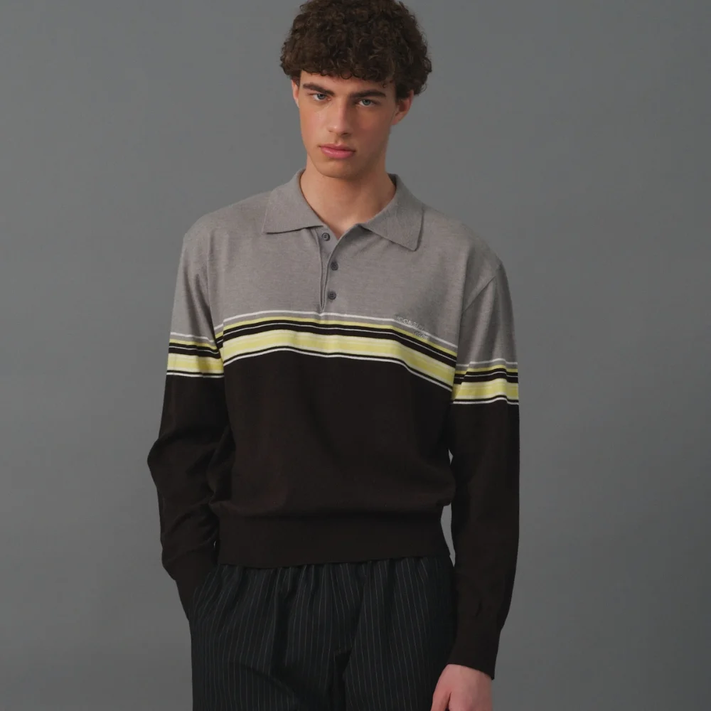 M.C UNISEX, Point Stripe Collar Knit / Gray Yellow