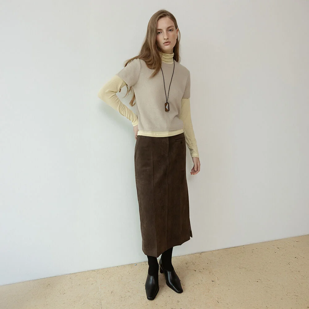 Faux-Suede Pencil Skirt SW5XS962_3color