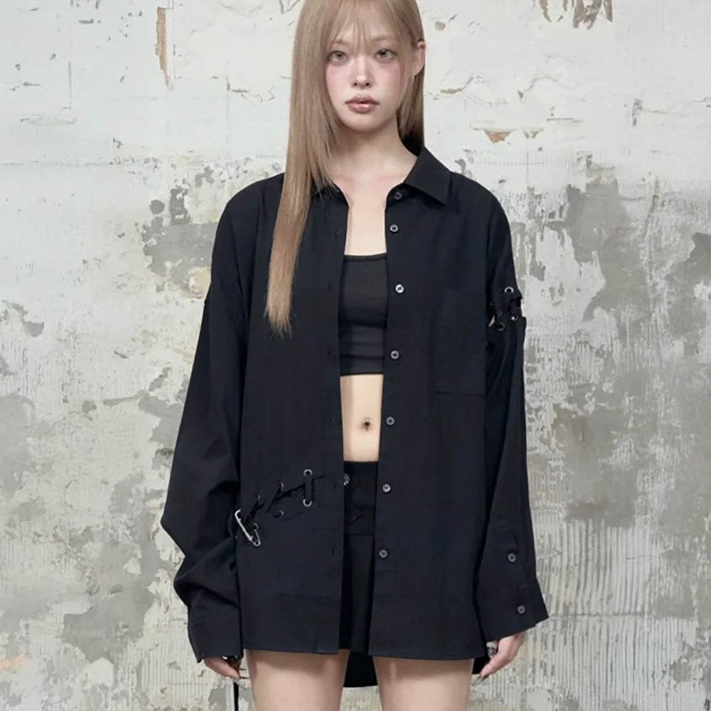 Eyelet Point Oversized Shirt (Black)