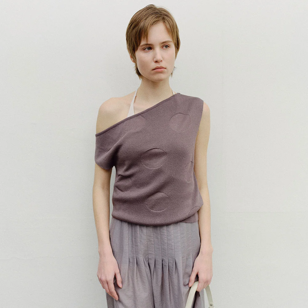 DOT ONE SHOULDER SLEEVELESS KNIT - PALE GREY
