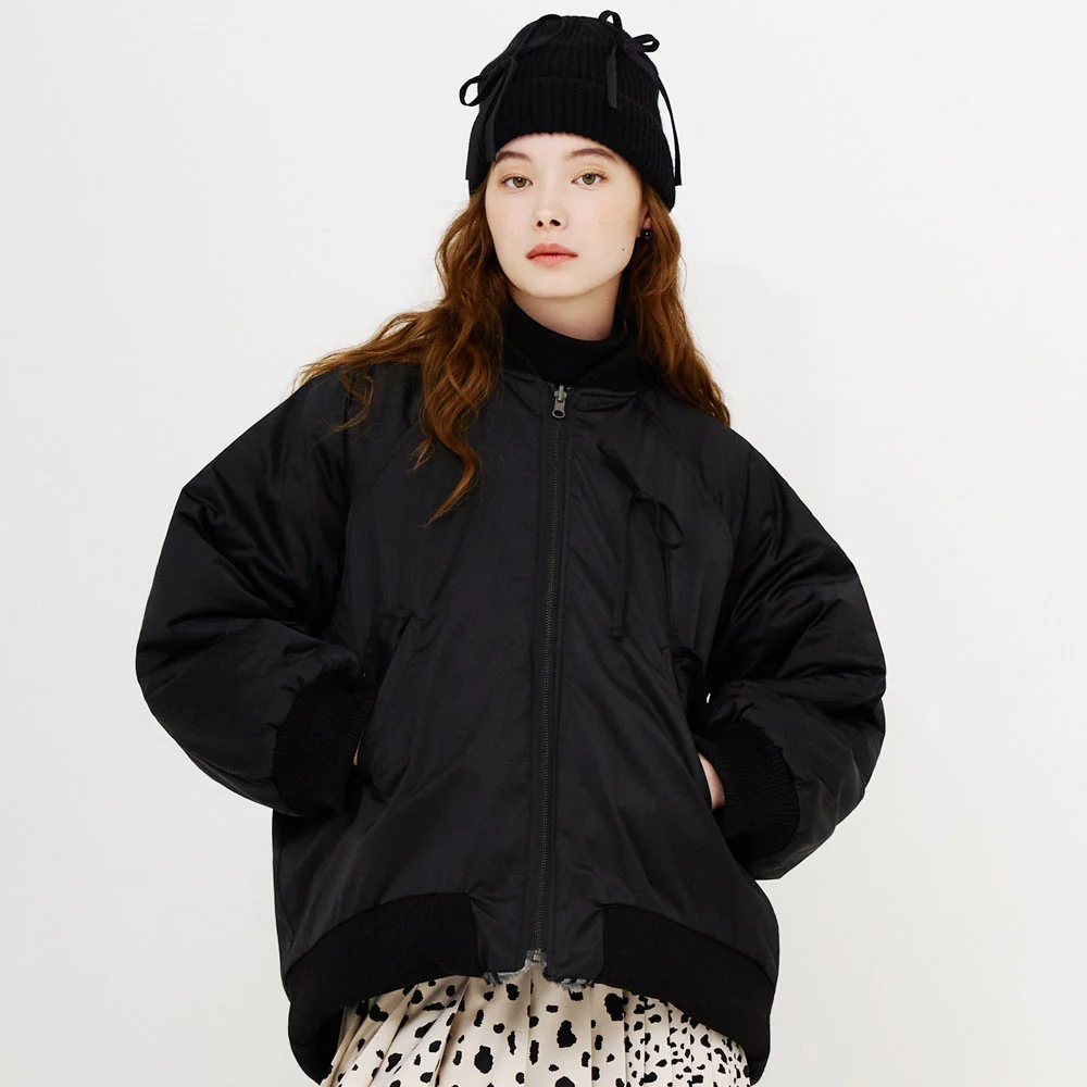 SATIN-LEOPARD ARTIFICIAL FUR REVERSIBLE MA-1 JACKET(BLACK)