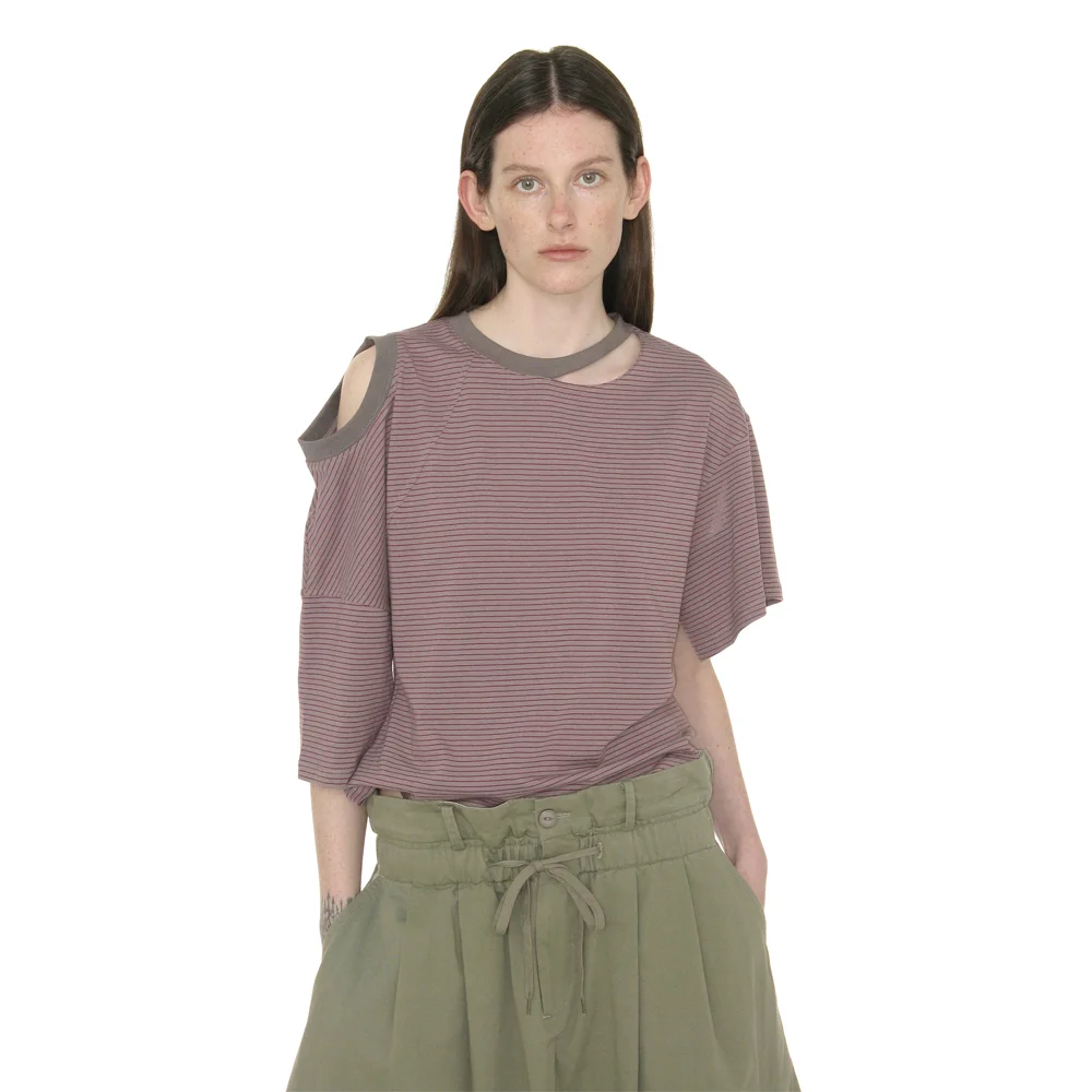 2WAY CUT-OUT DECONSTRUCTED TOP_PLUM STRIPE