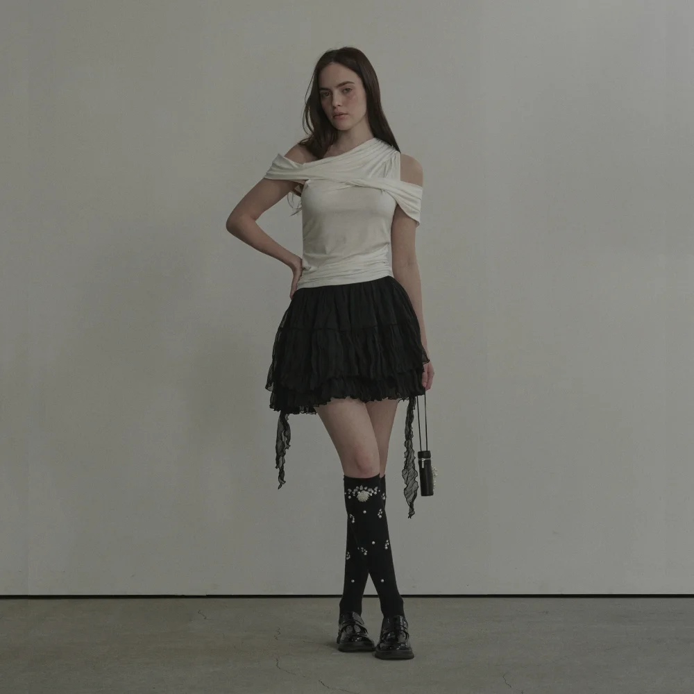 Opal Unbalanced Sheer Skirt - Black