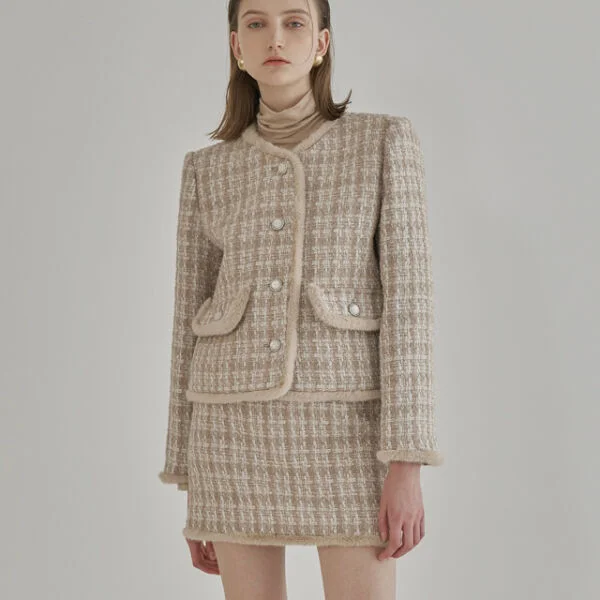 WOOL VERA SET-UP FUR TRIMMING TWEED JACKET (JK-2775)