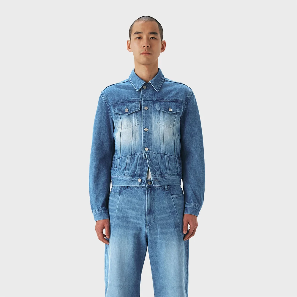 DIAGONAL CUT DENIM JACKET (BLUE)