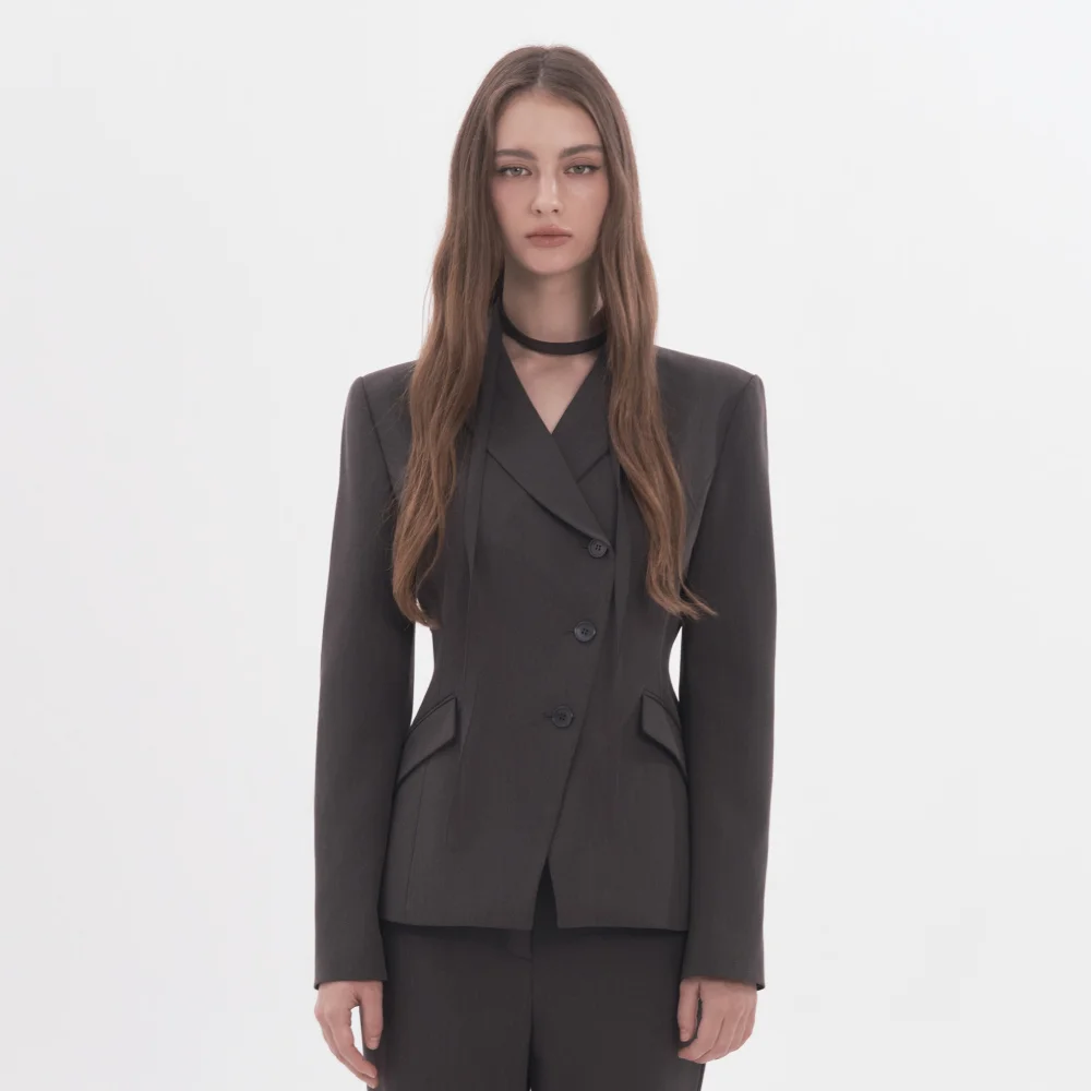 Jane Fitted Tailored Jacket - Charcoal