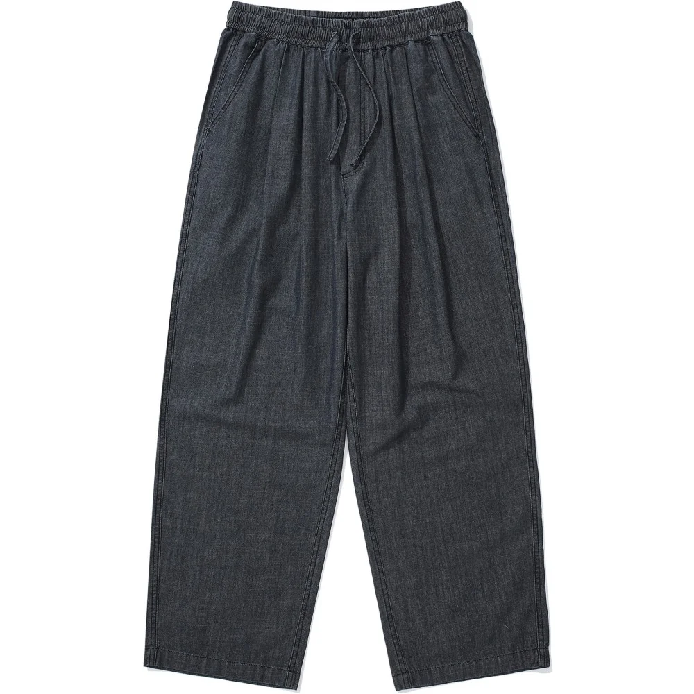 SL-LABEL LOOSE-FIT DENIM PINTUCK PANTS 黑色牛仔