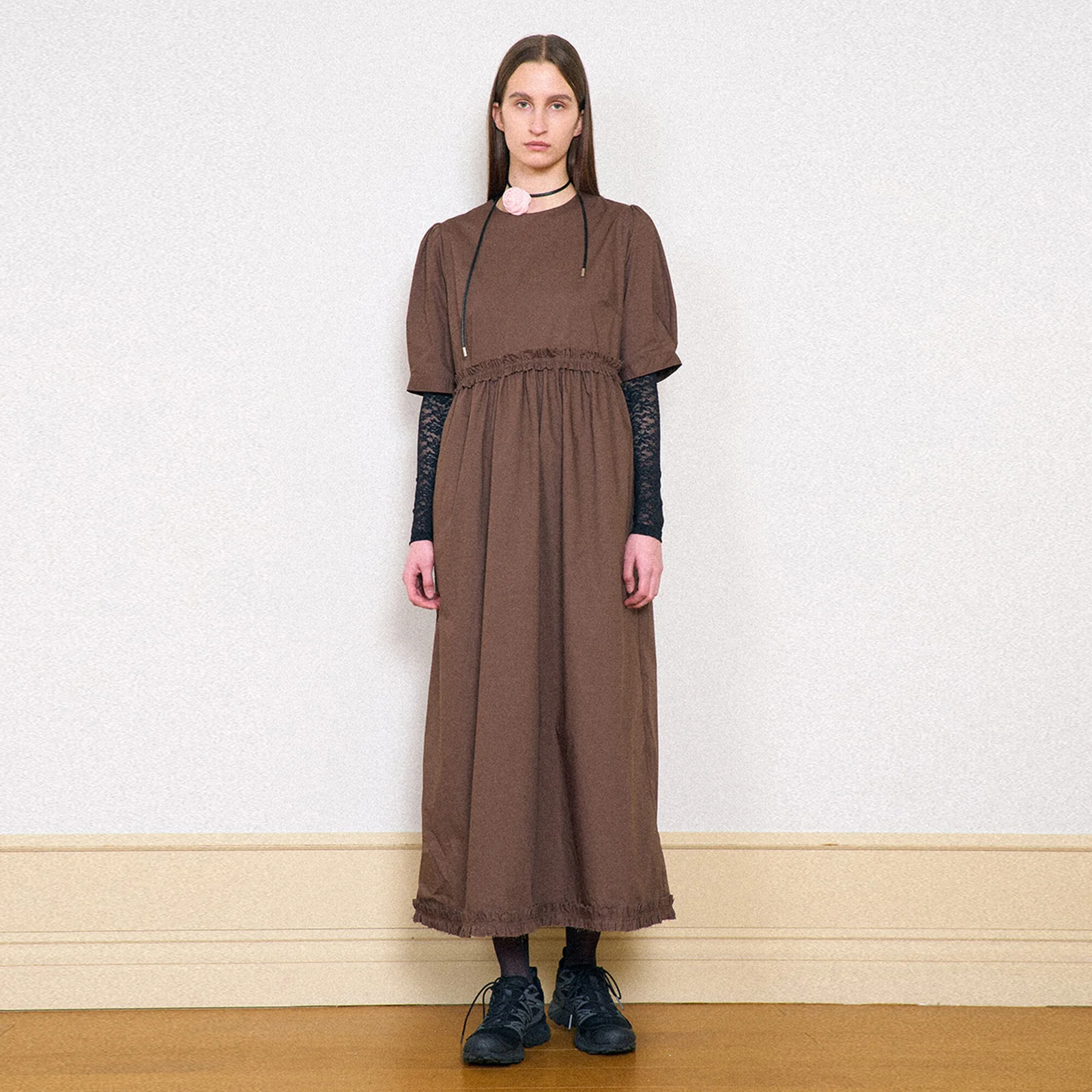 PUFF SLEEVE MAXI DRESS_BROWN