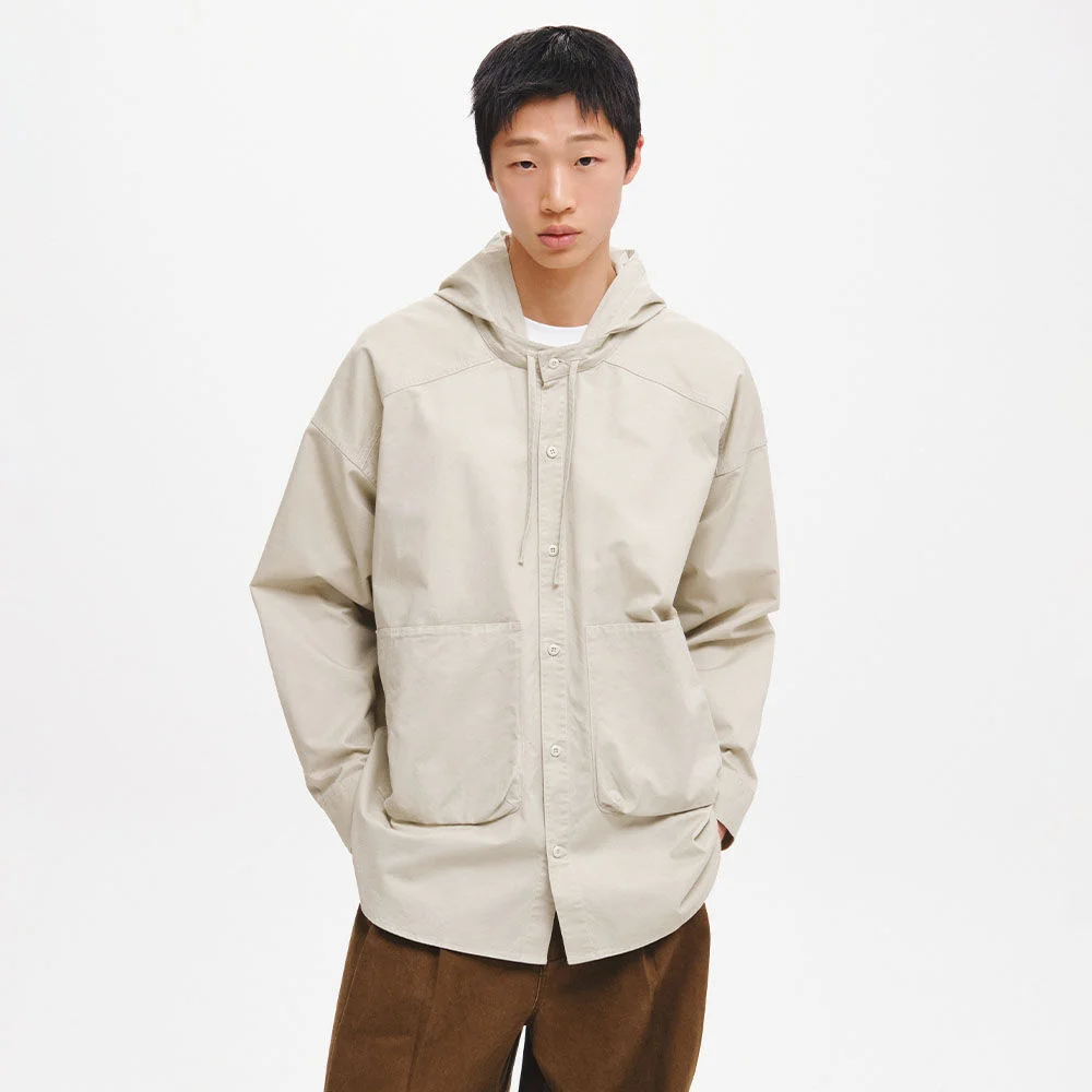 UNISEX 兩穿 口袋 寬鬆版型 連帽襯衫 / GF3UJK012