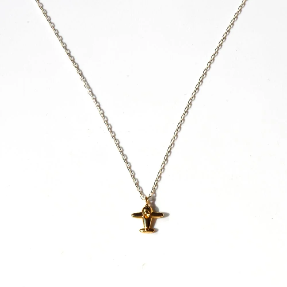 Tiny airplane pendant simple Necklace 飛機 吊飾 銀色 鏈條 頸鏈