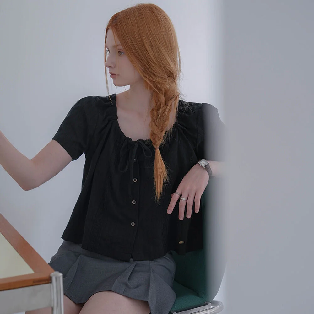 Jacquard Shirring Blouse