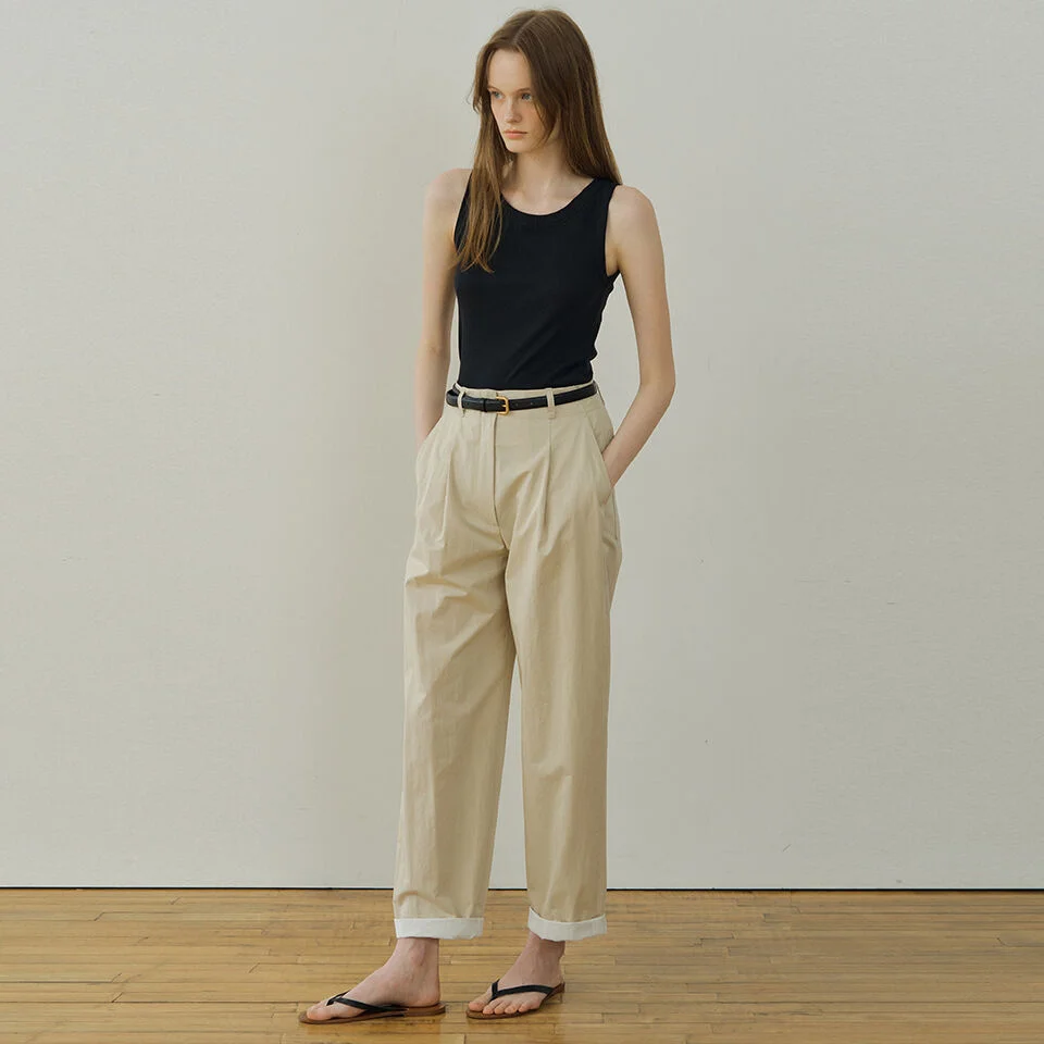 roll-up tuck pants (light beige)