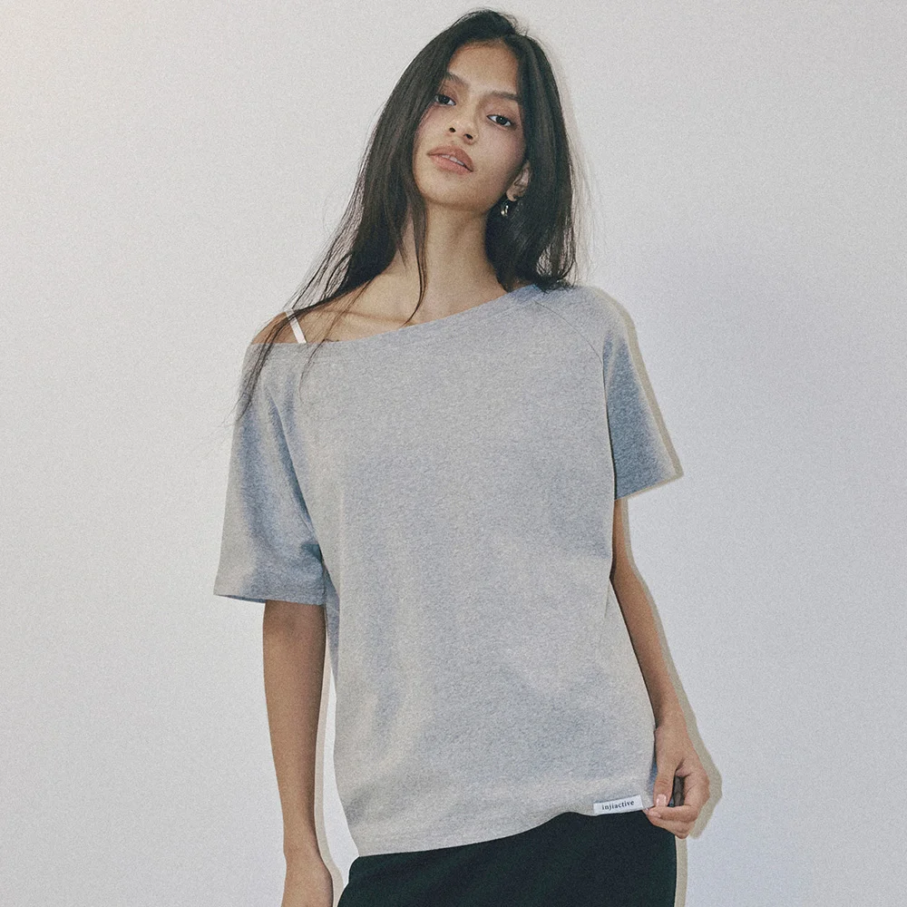 Stretch Off-Shoulder Short Sleeve Top 灰色