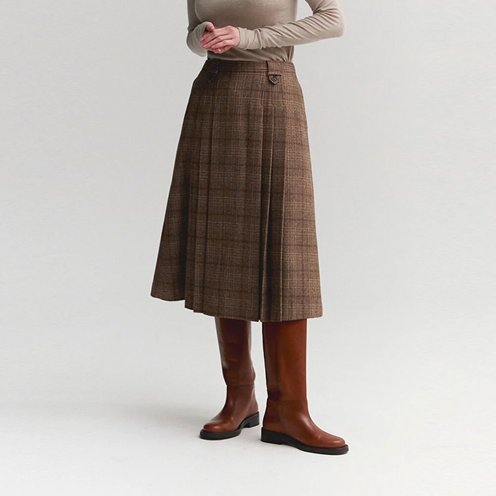CHECK PLEATS SKIRT(CHECK BROWN)