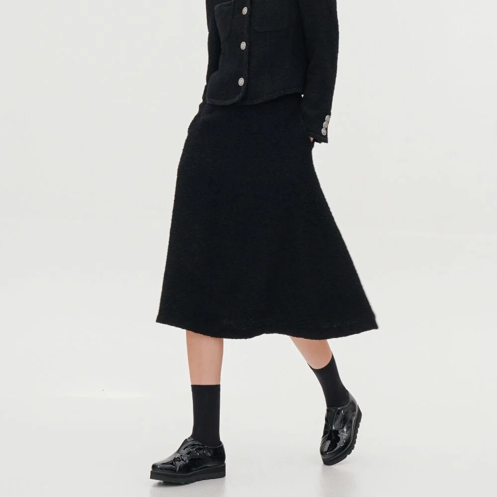 Alpaca Tweed Flare Skirt _Black