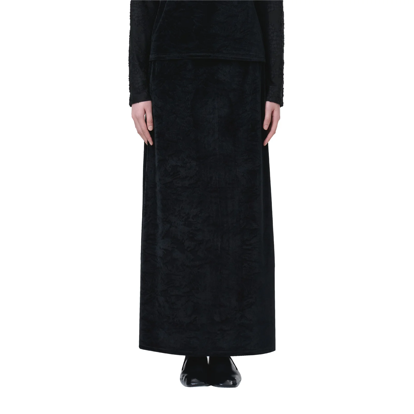 VELVET FLUID MAXI SKIRT (BLACK)