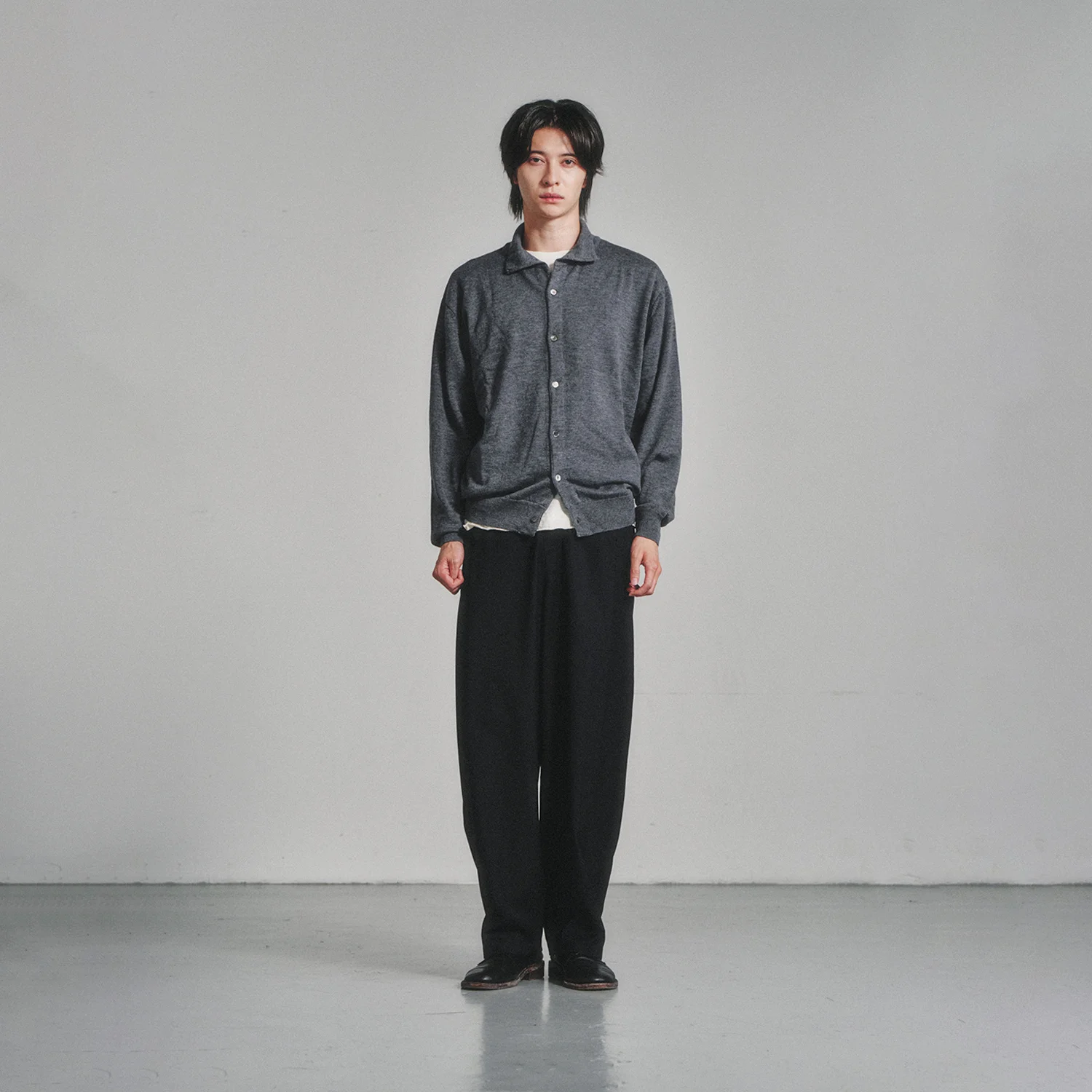 High Collar Cardigan_Stone
