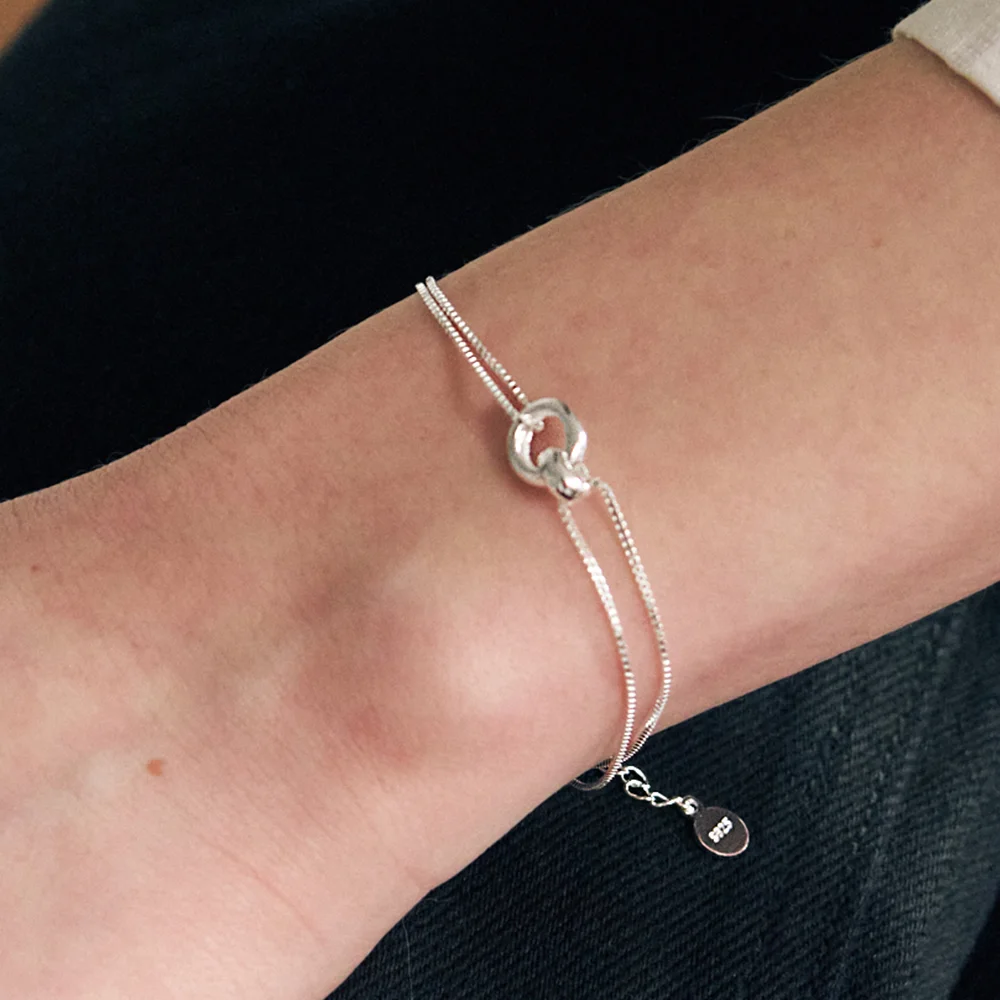 Single Ring Silver Two Line Bracelet. BA1587
