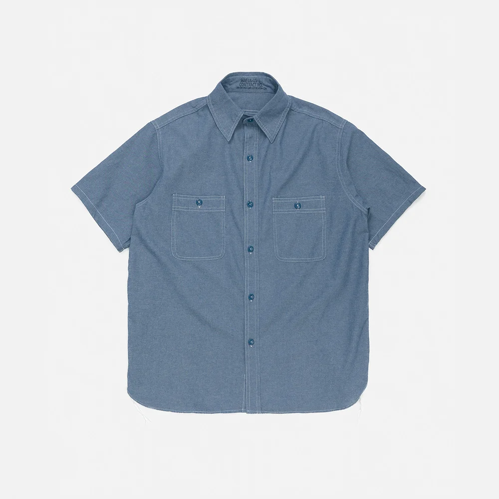 YMCL KY US Type Chambray Shirt (50s Model), Short Sleeve - Blue