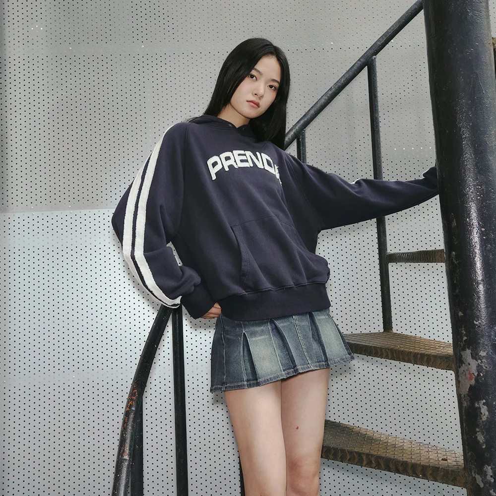 TWILL CUT-OFF RAGLAN HOODIE NAVY