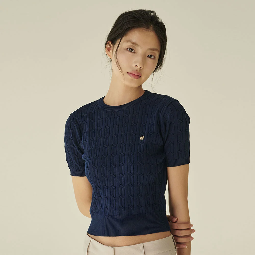 夏季 絞花 圓領 針織衫 - 海軍藍/ Summer Cable Round Knit - Navy