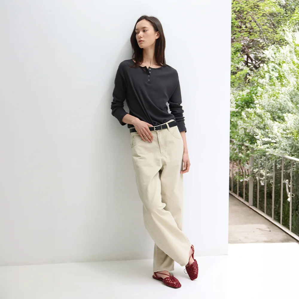 Summer Cropped Curved Silhouette Denim Pants_Light Beige_3colors