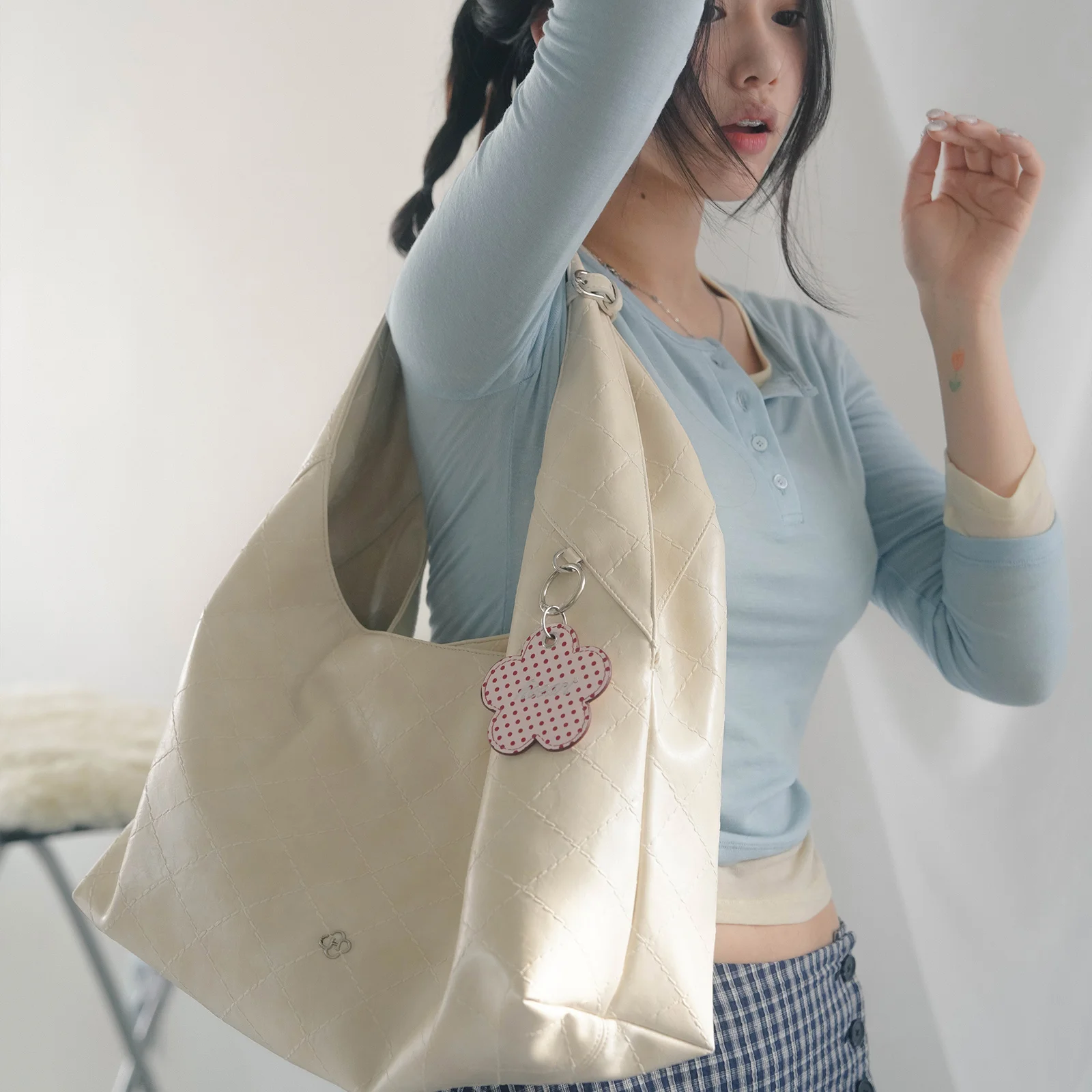 Margo 皮革 絎縫 單肩袋_象牙色