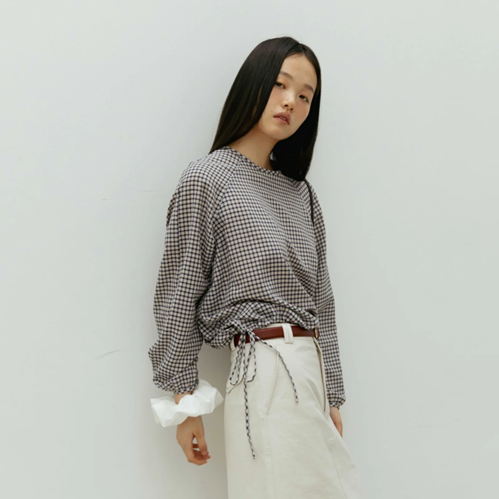 Check String Blouse(Navy)