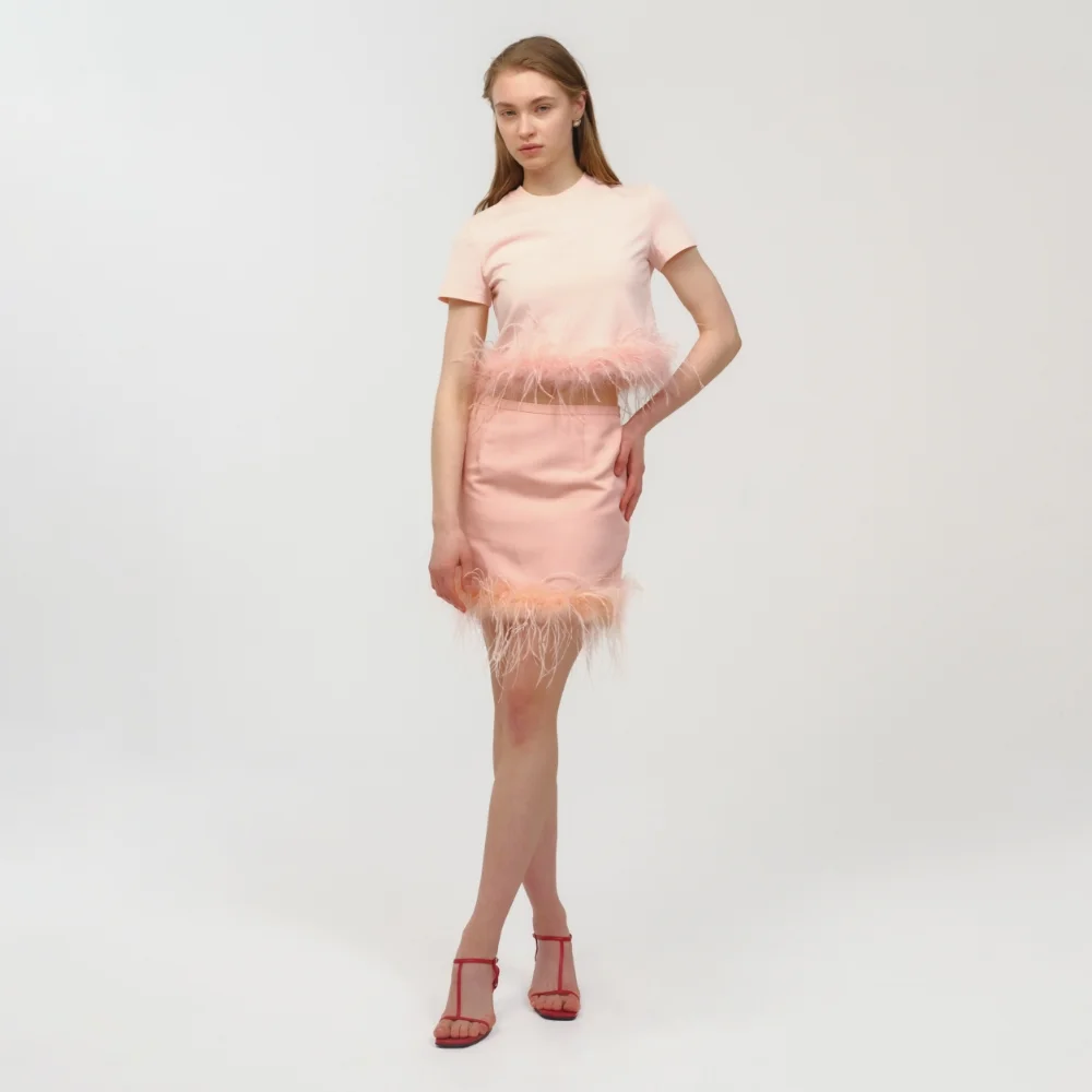 Ostrich Hair Mini Skirt / Flamingo