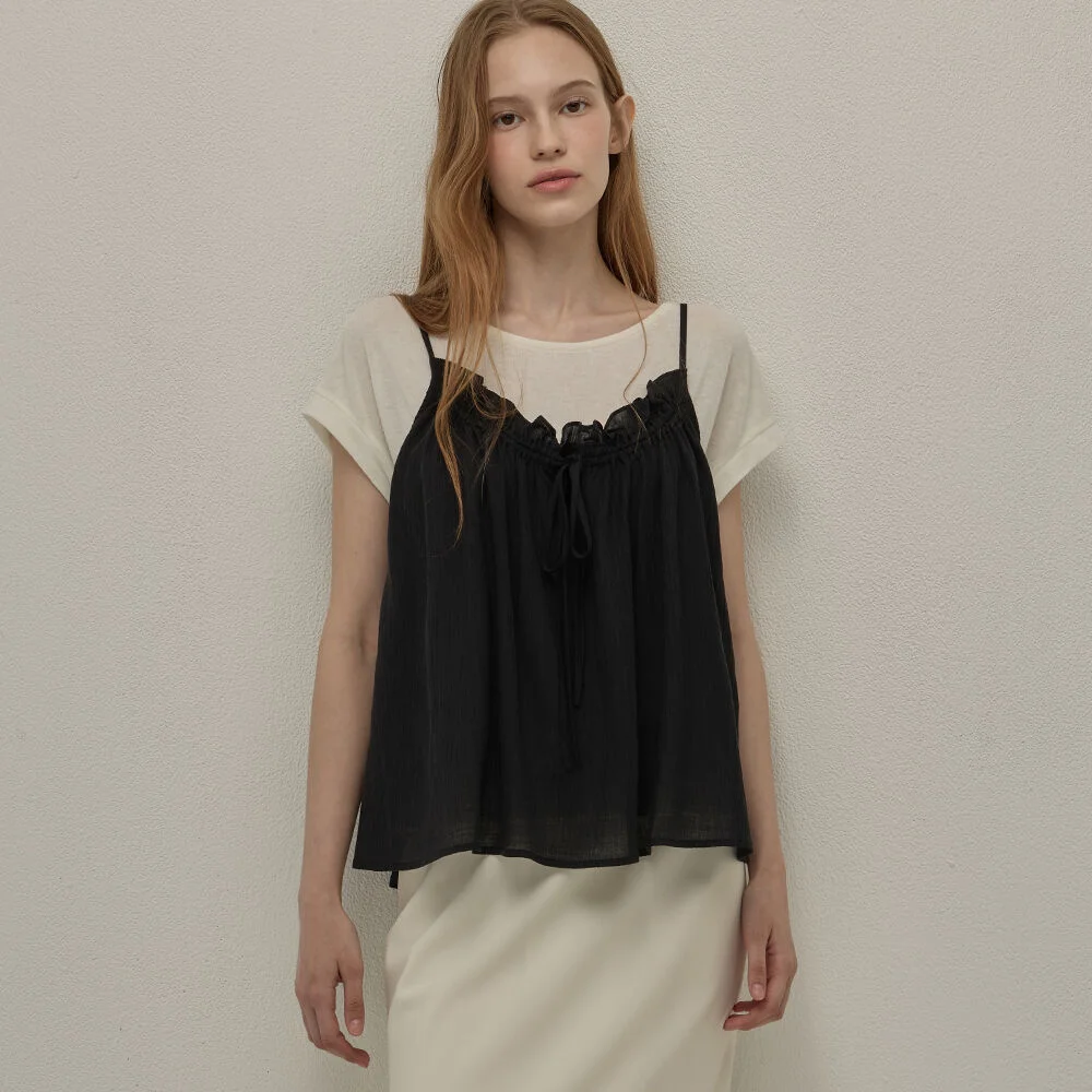 Shirring layered sleeveless - Black