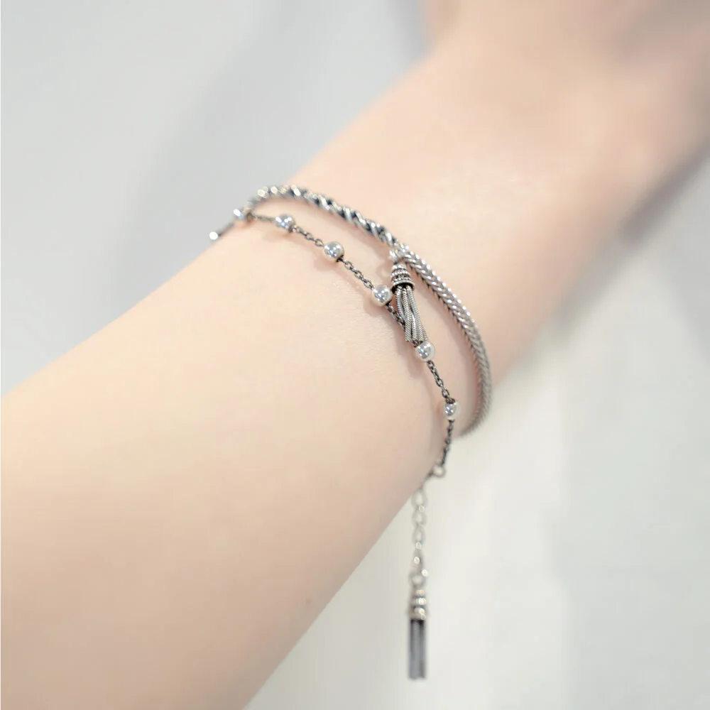 HR 116B_Tassel Silver Ball Chain Bracelet