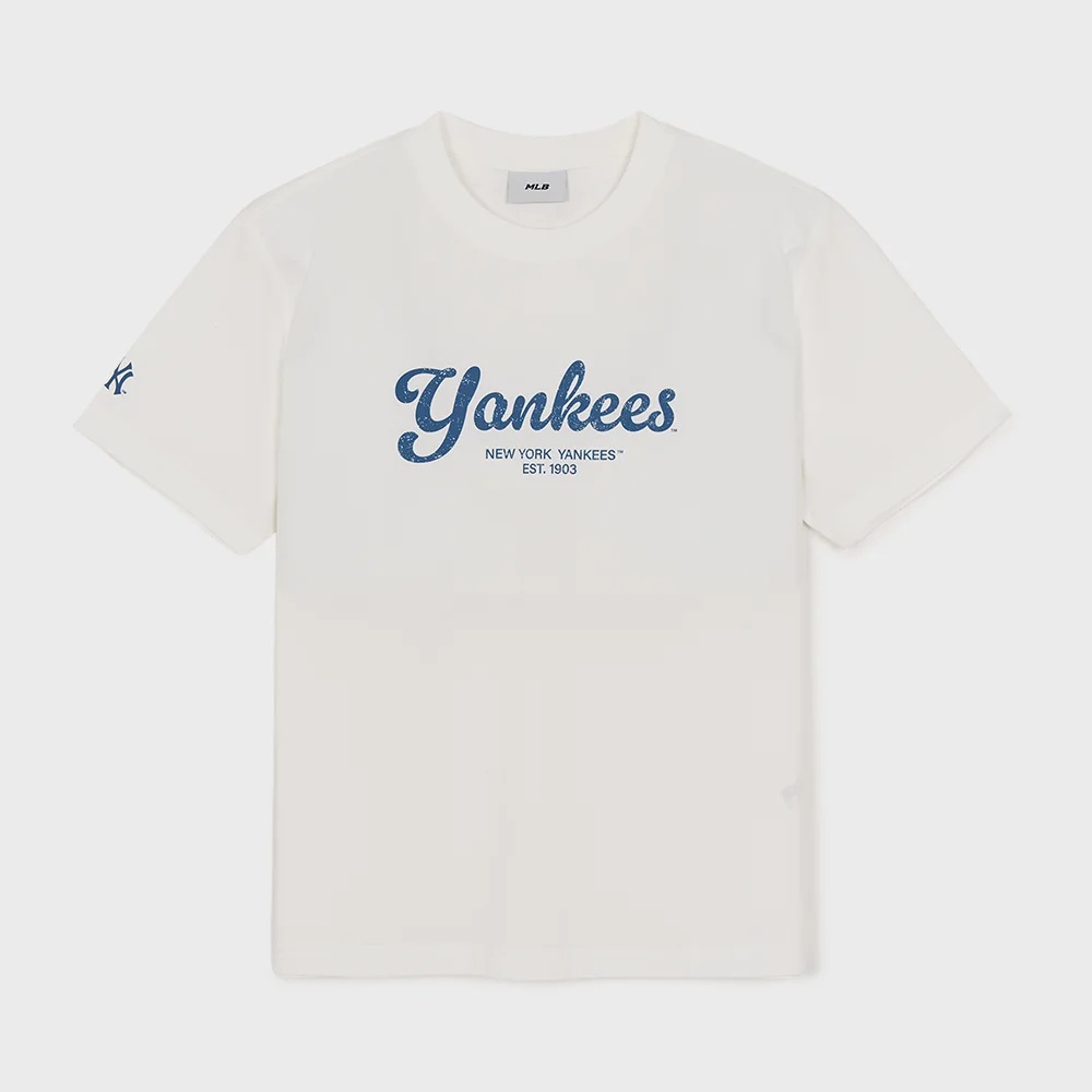 復古 運動風 Cursive 字母 短袖 T恤 NY (Ivory)