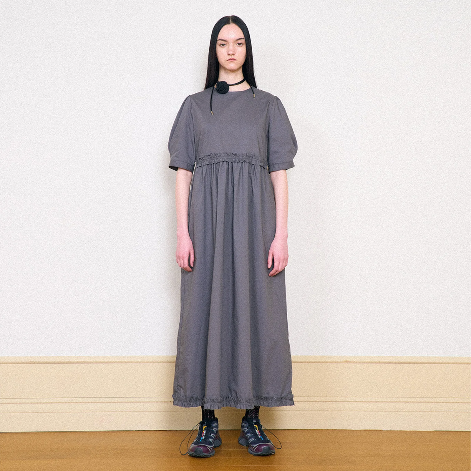 PUFF SLEEVE MAXI DRESS_CHARCOAL