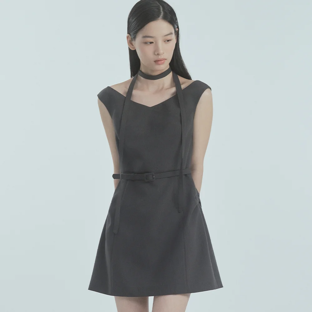 Sienna Semi Off-Shoulder Mini Dress - Charcoal