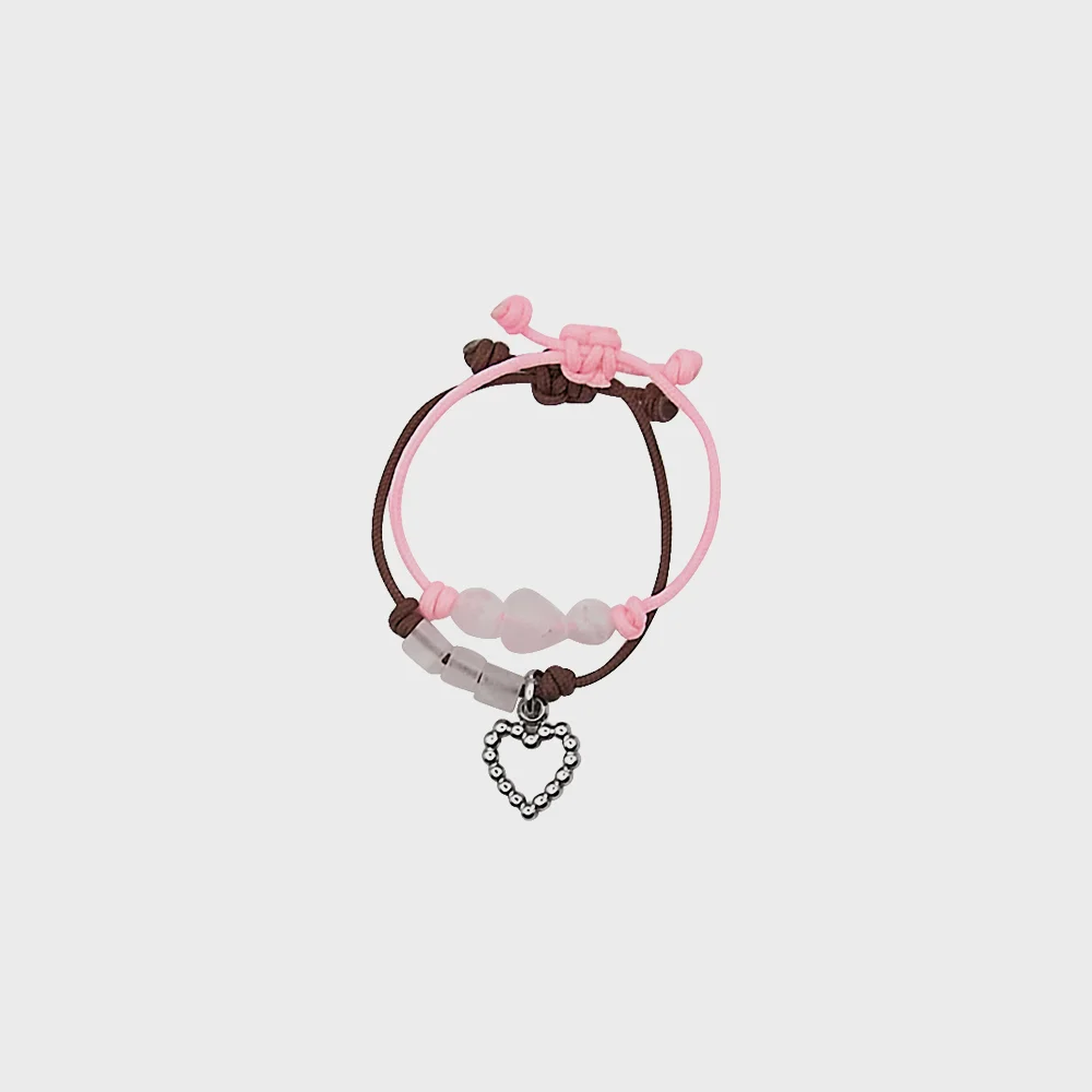 gem string ring set- pink brown